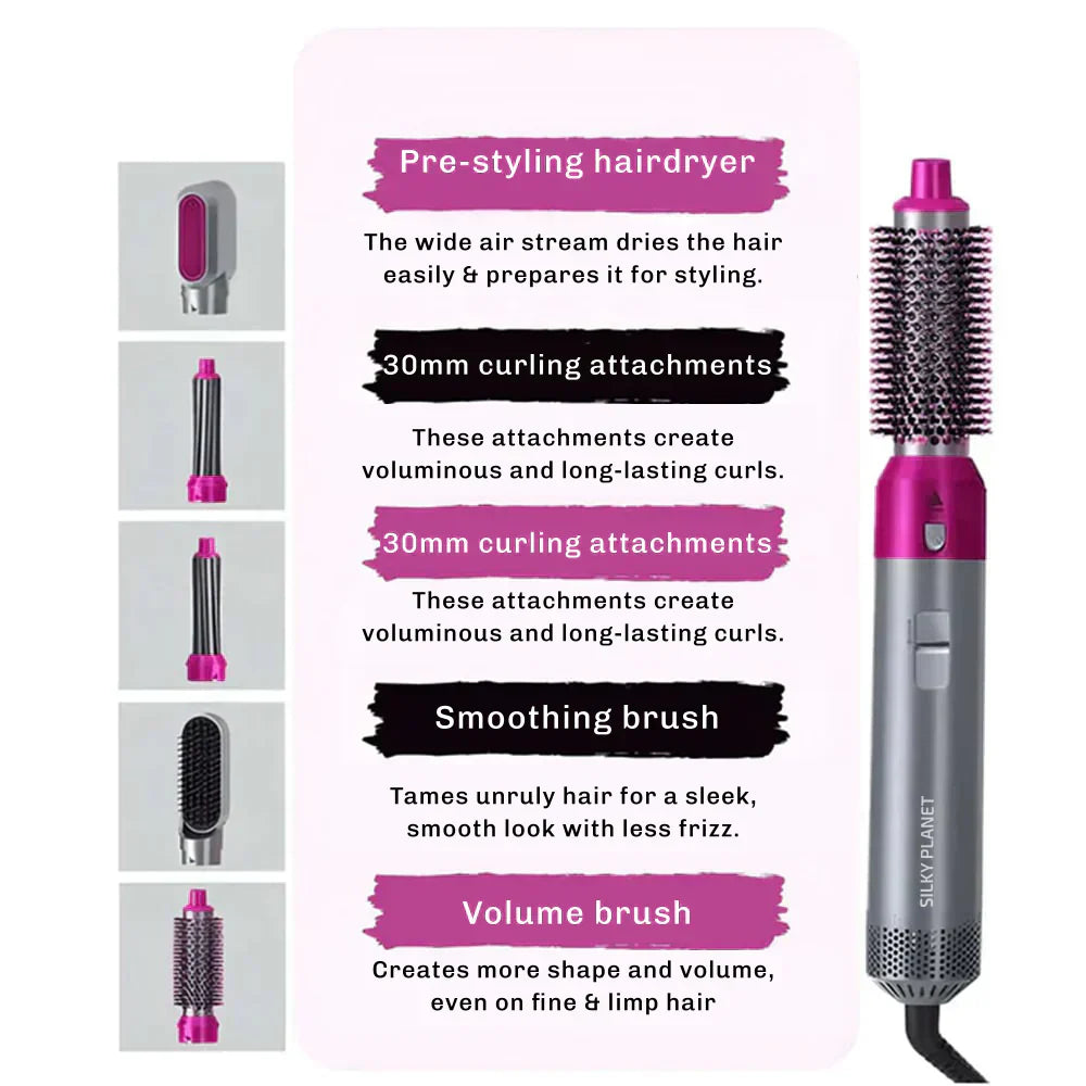 Professional 5-in-1 Hair Styler with Hot Brush & Dryer | All-in-One Solution