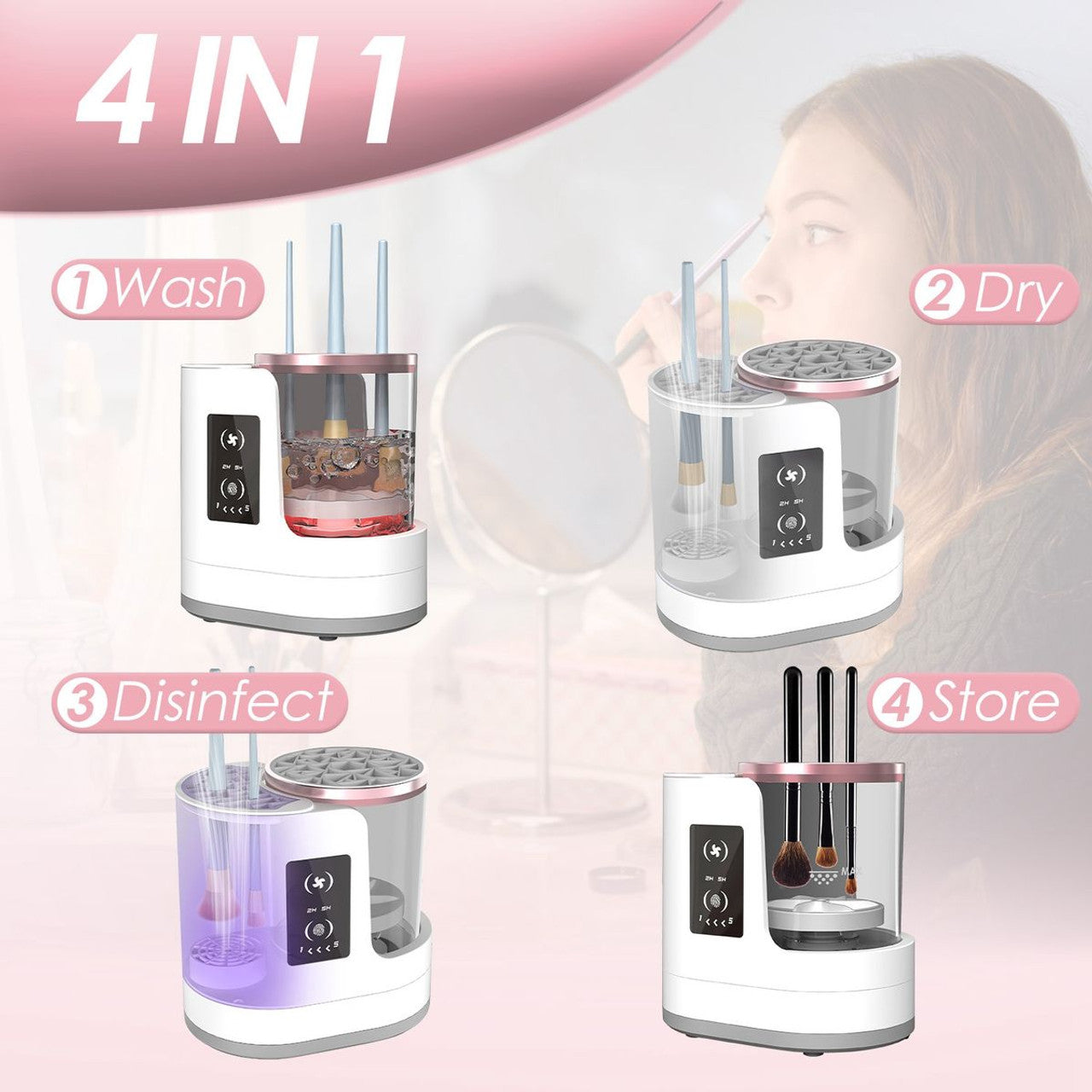 3-in-1 Electric Makeup Brush Cleaner & Dryer – Automatic, USB Rechargeable