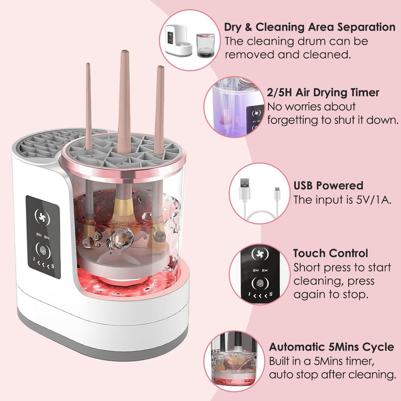 3-in-1 Electric Makeup Brush Cleaner & Dryer – Automatic, USB Rechargeable