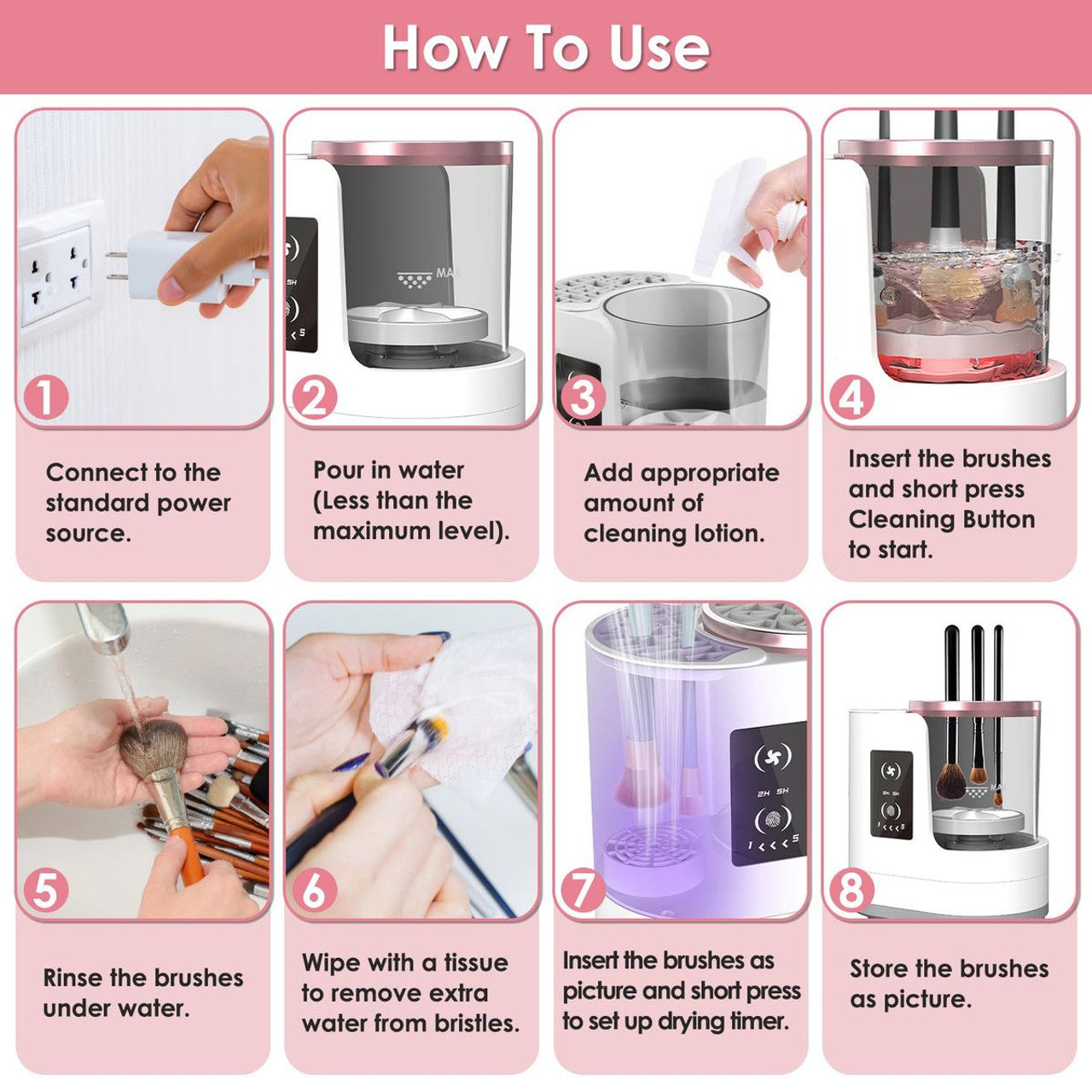 3-in-1 Electric Makeup Brush Cleaner & Dryer – Automatic, USB Rechargeable