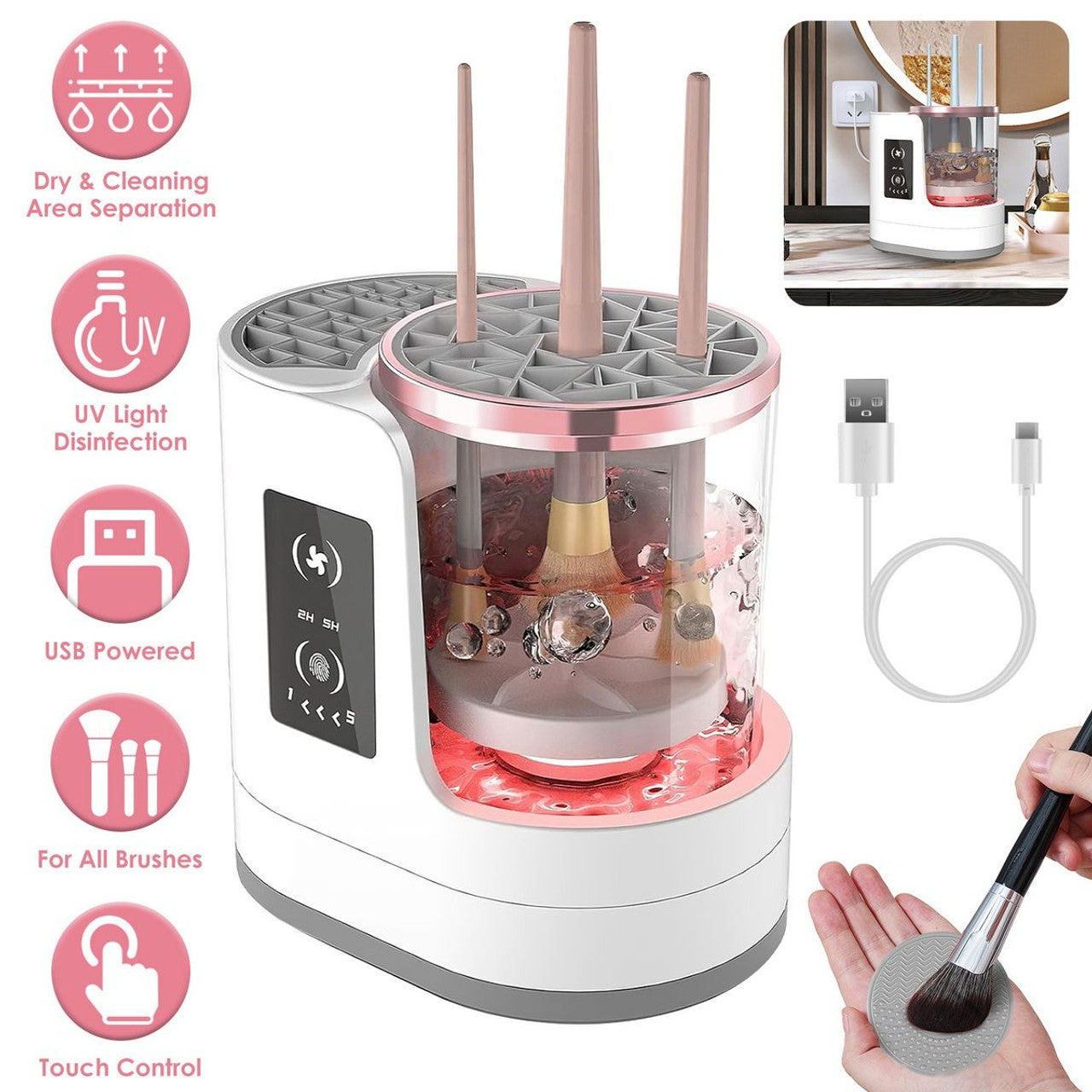 3-in-1 Electric Makeup Brush Cleaner & Dryer – Automatic, USB Rechargeable