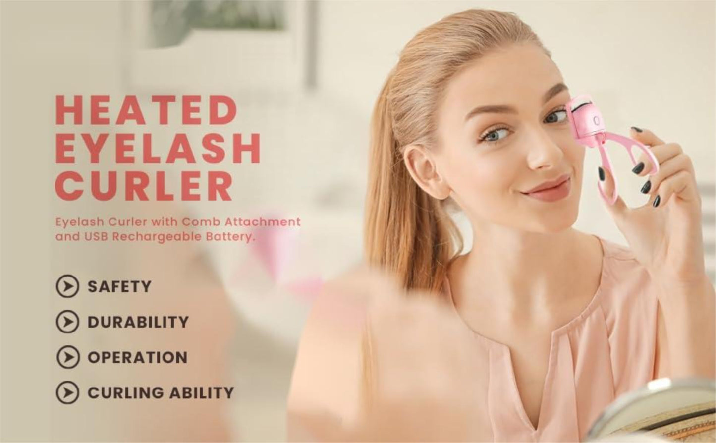 Electric Heated Eyelash Curler – USB Rechargeable, Long-Lasting Curl with Quick Heat