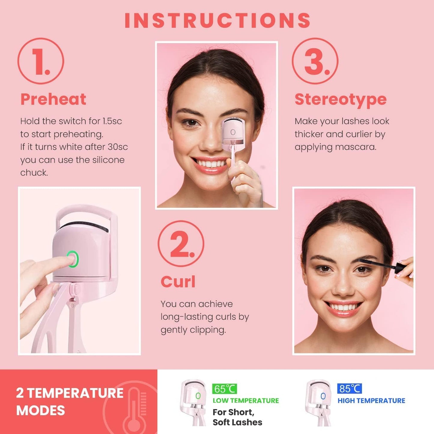 Electric Heated Eyelash Curler – USB Rechargeable, Long-Lasting Curl with Quick Heat