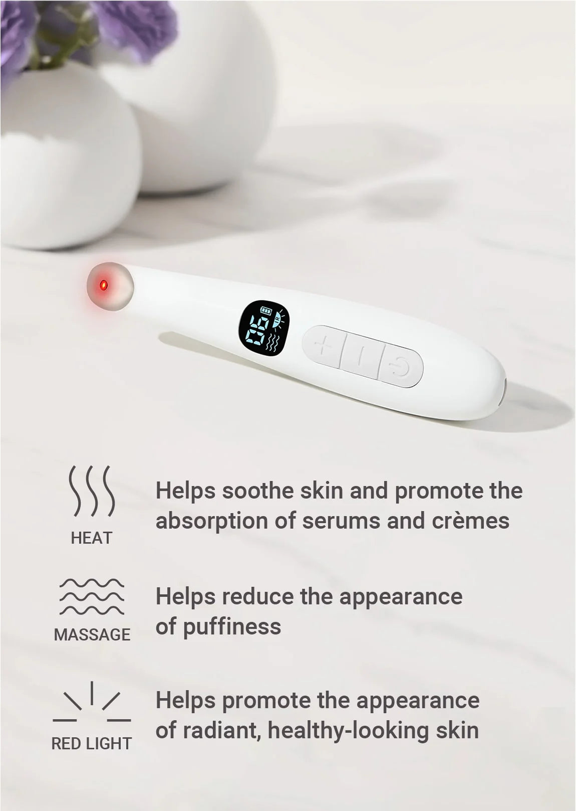 3-in-1 Eye Massager Wand – Red Light, Vibration & Heat for Dark Circles & Puffiness