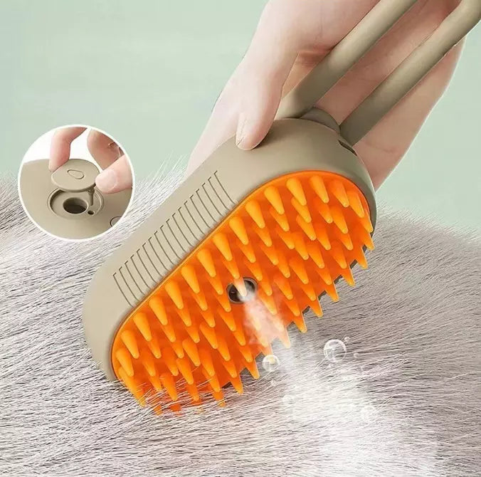 3-in-1 Pet Electric Steam Brush for Cats & Dogs - Cleaning Spray, Massage Grooming Comb & Retractable Handle for Pet Hair Removal
