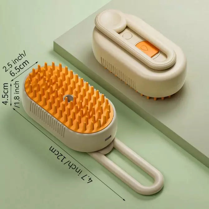3-in-1 Pet Electric Steam Brush for Cats & Dogs - Cleaning Spray, Massage Grooming Comb & Retractable Handle for Pet Hair Removal