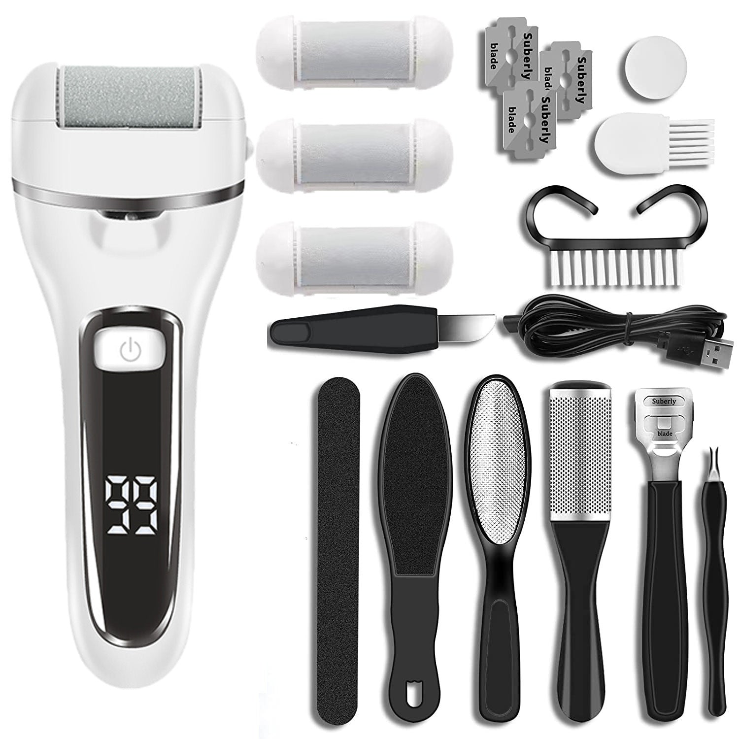 Electric Foot Grinder & 10-in-1 Pedicure Set for Dead Skin & Callus Removal