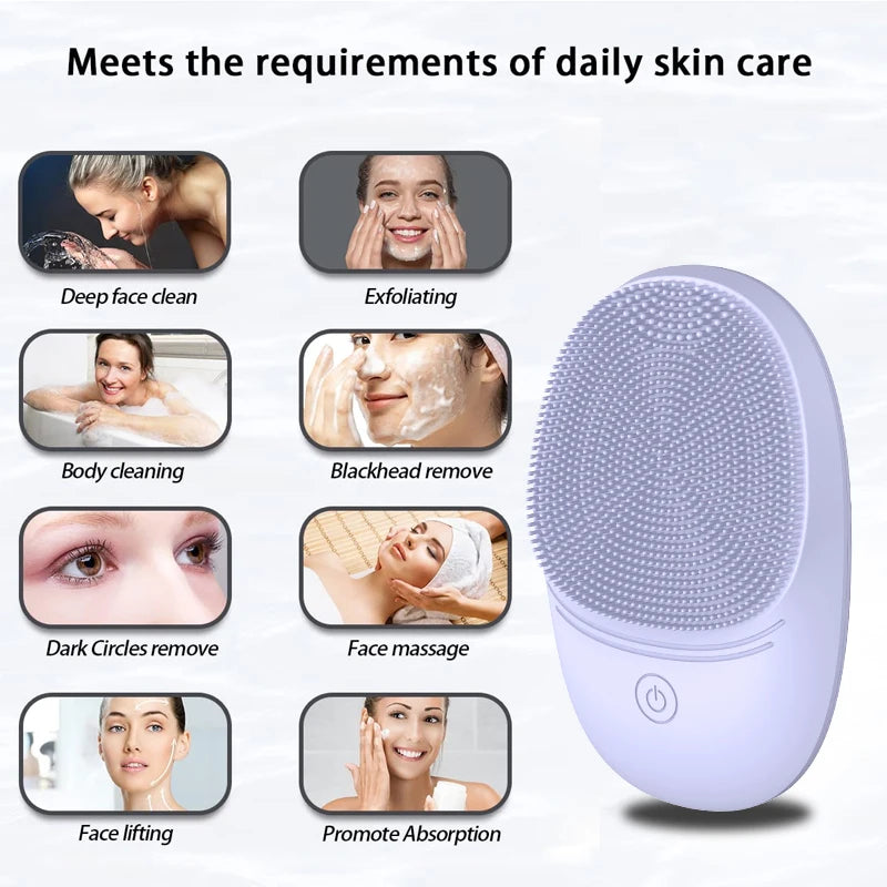 Electric Silicone Facial Cleansing Brush – Sonic Vibration for Deep Cleaning