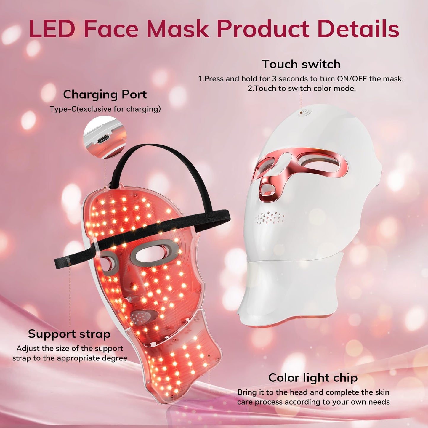 7-Color LED Light Therapy Face Mask – Red & Blue Light, Cordless & Rechargeable